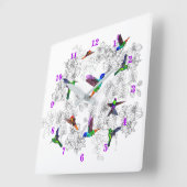 Carrée Horloge Oiseaux de Printemps - Colibris (Angle)