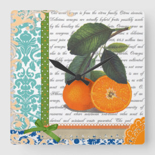 Carrée Horloge orange vintage de cuisine de fruit de la