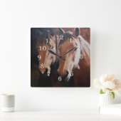 Carrée Horloge orientée de cheval avec deux chevaux (Maison)