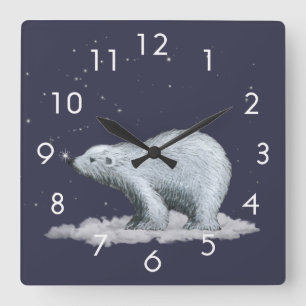 Carrée Horloge Ours Polaire Flocon de Neige