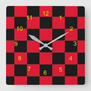 Carrée Horloge - Panneau rouge et noir