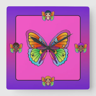 Carrée Horloge papillon femme