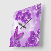 Carrée Horloge papillon pourpre (Angle)