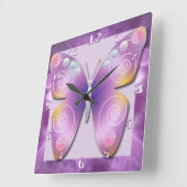 Carrée Horloge papillon pourpre (Angle)