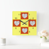 Carrée Horloge - Patchwork (coeur rouge) (Maison)