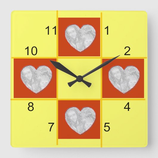 Carrée Horloge - Patchwork (coeur rouge) (Recto)