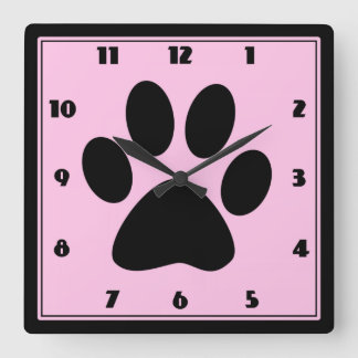Carrée Horloge Pawprint rose pour animaux