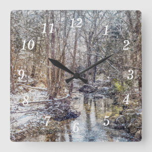 Carrée Horloge peinte de neige de Branson Fall Creek