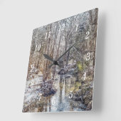 Carrée Horloge peinte de neige de Branson Fall Creek (Angle)