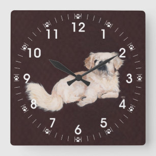 Carrée Horloge Pékinois Blanc