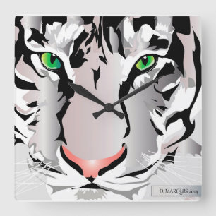 CARRÉE HORLOGE PERSONNALISÉ - TIGER-BLANC/GRIS