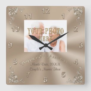 Carrée Horloge personnalisée avec photo pour les 60 ans d