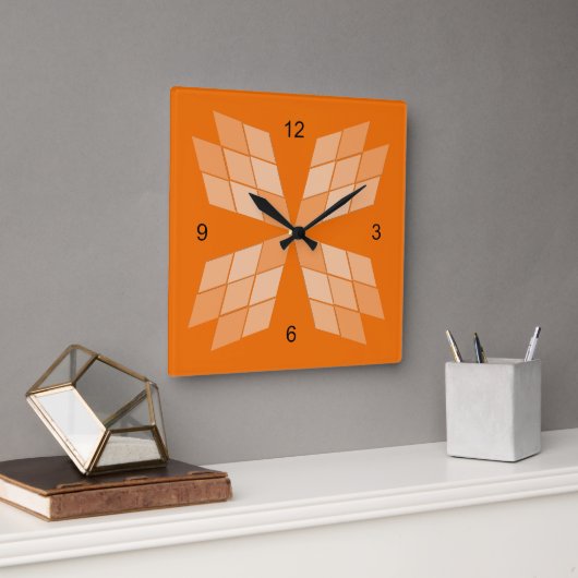 Carrée Horloge - Pétales de diamant sur Orange (Bureau)