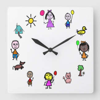 Carrée Horloge pour enfants du monde