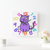 Carrée Horloge pourpre mignonne de conception de chat (Maison)