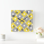 Carrée Horloge rétro moderne - Jaune et gris. (Maison)