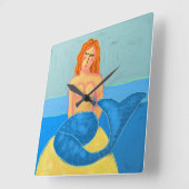 Carrée Horloge ronde Abstraite de peinture de sirène (Angle)