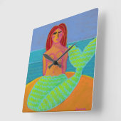 Carrée Horloge ronde Abstraite originale de la sirène (Angle)