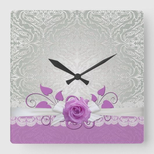 Carrée Horloge rose Dentelle Argent/Pourpre Damas (Recto)