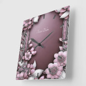 Carrée Horloge rose florale (Angle)
