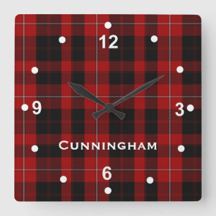 Carrée Horloge rouge et noire de plaid de tartan de