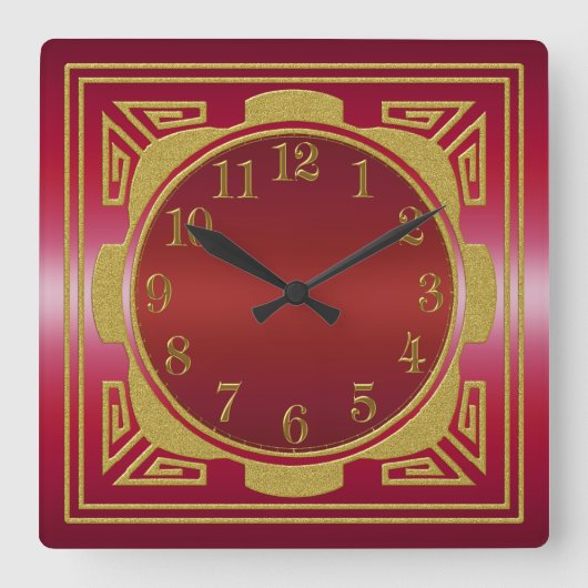 Carrée Horloge rouge et or (Recto)