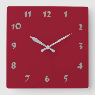 Carrée Horloge rouge foncé numérique modifiable