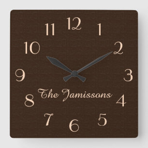 Carrée Horloge rustique de toile de jute de Faux de brun