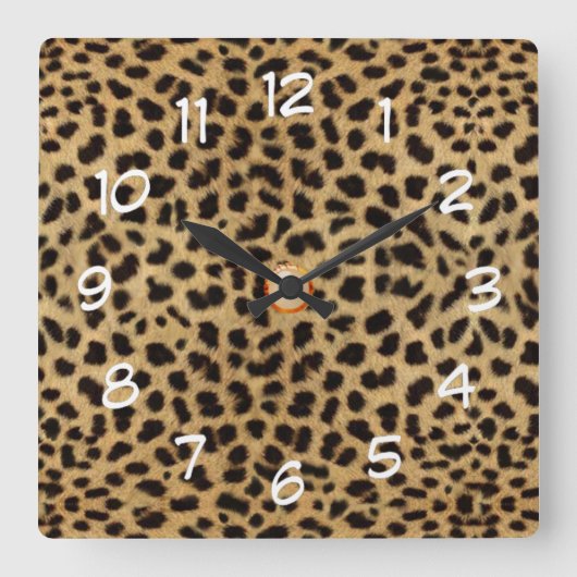 Carrée horloge sauvage de chat d'impression de peau de (Recto)