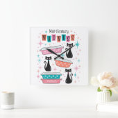 Carrée Horloge Starburst Retro Pyrex Black Cats au milieu (Maison)