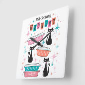 Carrée Horloge Starburst Retro Pyrex Black Cats au milieu (Angle)