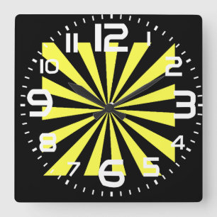 Carrée Horloge Stylisée Starburst. Style Art Déco.