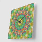 Carrée Horloge super Tropicale Tribale Vert Pourpre Mur (Angle)