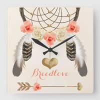Horloge tribale Boho avec Dreamcatcher et Feathers