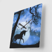 Carrée Horloge Unicorne et Lune (Angle)