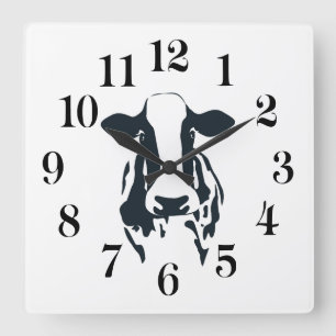 Carrée Horloge vache noir et blanc