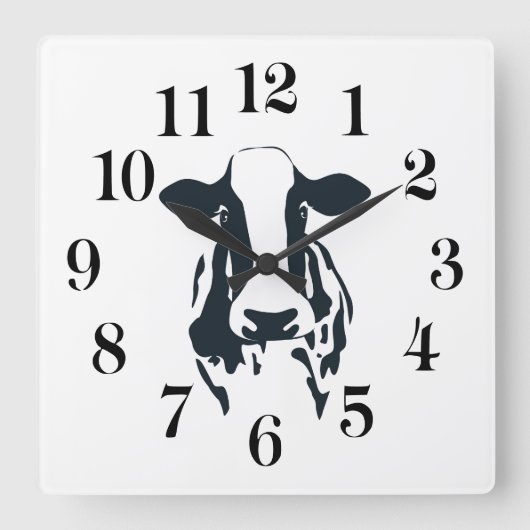 Carrée Horloge vache noir et blanc (Recto)