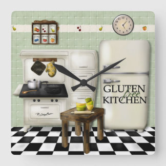 Carrée Horloge verte de la cuisine sans gluten