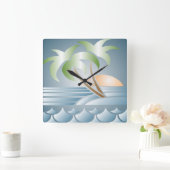 Carrée Horloge vintage Art déco Tropical Beach Wall (Maison)
