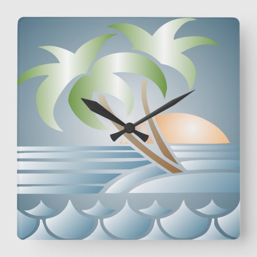 Carrée Horloge vintage Art déco Tropical Beach Wall (Recto)