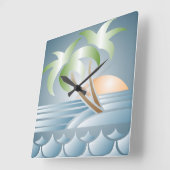 Carrée Horloge vintage Art déco Tropical Beach Wall (Angle)