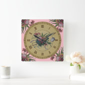 Carrée Horloge Vintage avec Fleurs (Maison)