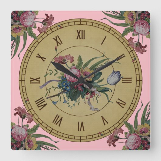 Carrée Horloge Vintage avec Fleurs (Recto)