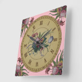 Carrée Horloge Vintage avec Fleurs (Angle)