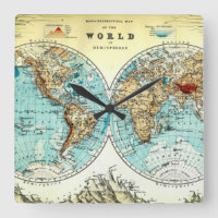 Horloge vintage de carte du monde