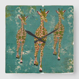Carrée Horloge vintage de girafes de rose d'olive et de
