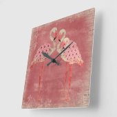 Carrée Horloge vintage des Flamants roses floraux roses (Angle)