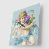 Carrée Horloge vintage Numéros romains Cherub Blue (Angle)