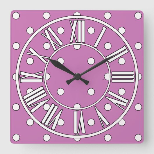 Carrée Horloge violette avec points blancs et détails (Recto)