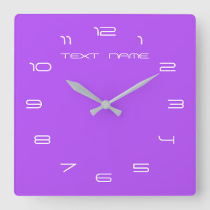 Carrée Horloge Violette Personnalisée Texte et Couleur Pe
